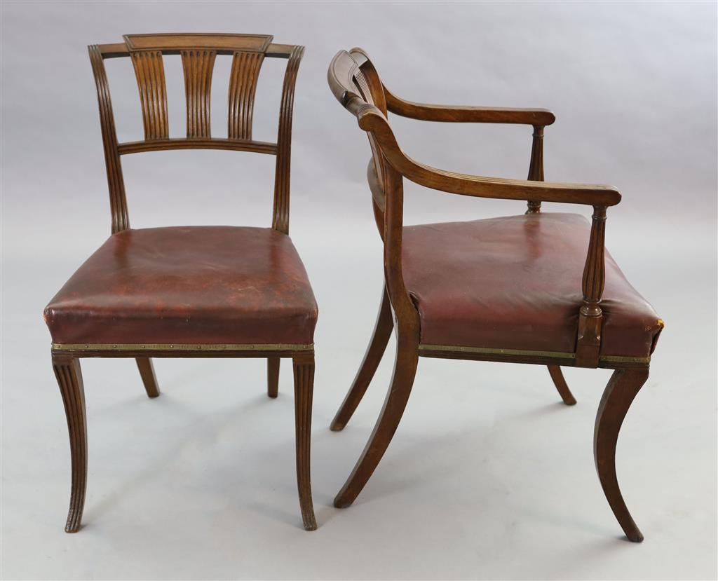 A set of eight Scottish Regency mahogany dining chairs including two carvers, carvers W.1ft 9in. H.2ft 9in.